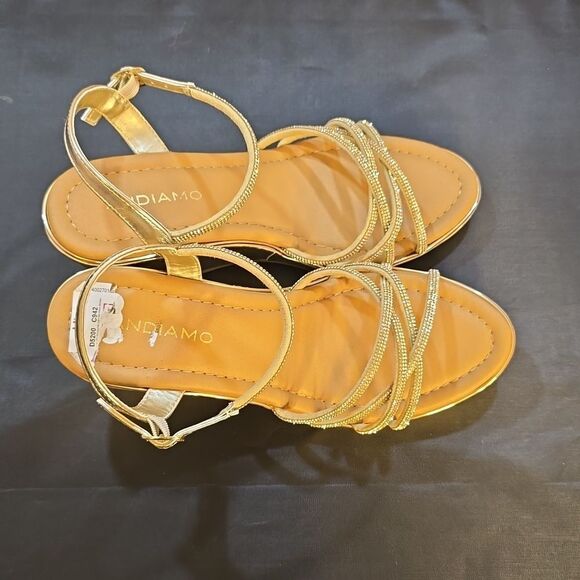 BRAND NEW ANDIAMO MULTI-STRAP RHINESTONE EMBELLISHMENTS OPEN-TOE WEDGE SANDAL - Picture 7 of 12